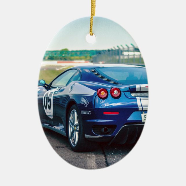 Blue Race Car Keramikornament (Vorne)