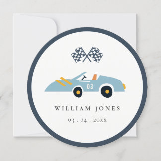 Blue Race Car Kindergeburtstag Cupcake Topper Digi Einladung