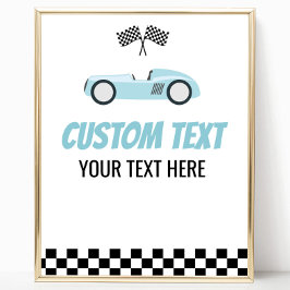 Blue Race Car Racecar Custom Text Party Signierung Poster