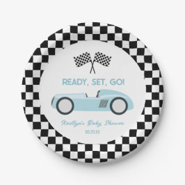 Blue Race Car Ready Set Go Baby Dusche Pappteller
