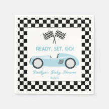 Blue Race Car Ready Set Go Baby Dusche