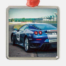 Blue Race Car Silbernes Ornament