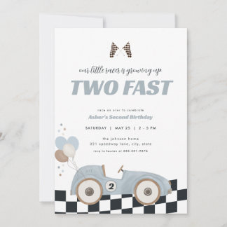 Blue Race Car Two Fast Second Birthday Invite  Einladung