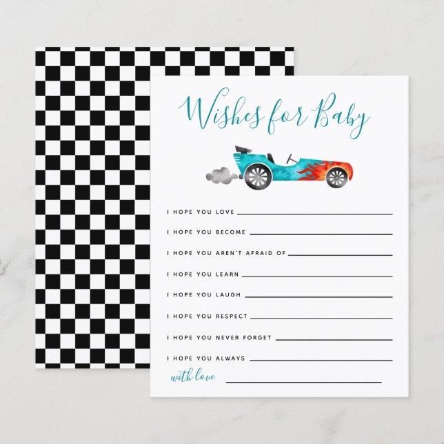Blue Race Car wünscht Baby Card (Vorne/Hinten)