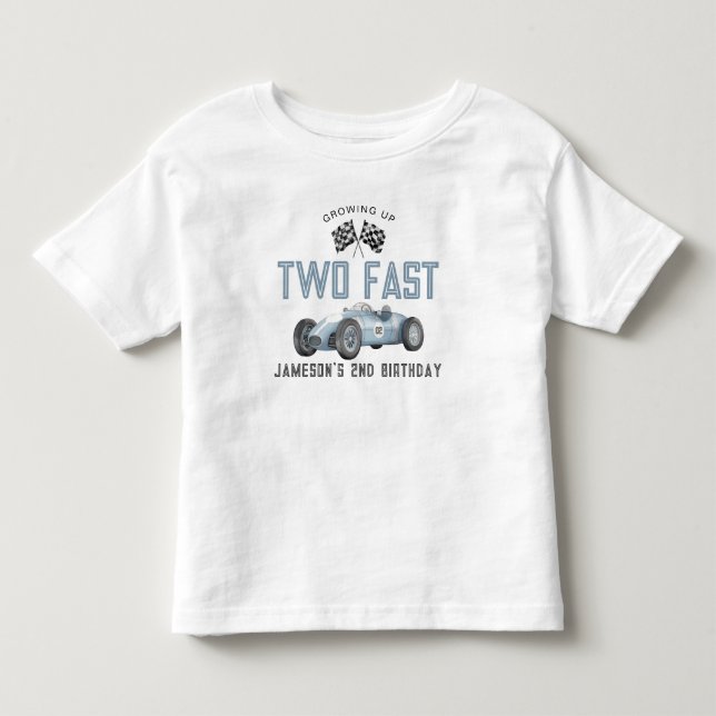 Blue Race Car Zwei Fast Birthday Boy Shirt (Vorderseite)