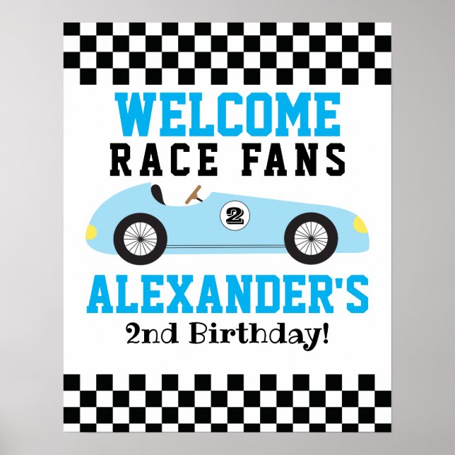 Blue Racecar Boys 2. Geburtstag Begrüßungszeichen Poster (Vorne)