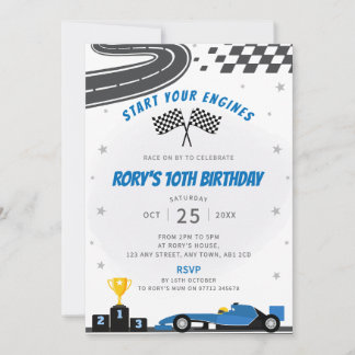 Blue Racing Car Anniversaire Fête Invitation