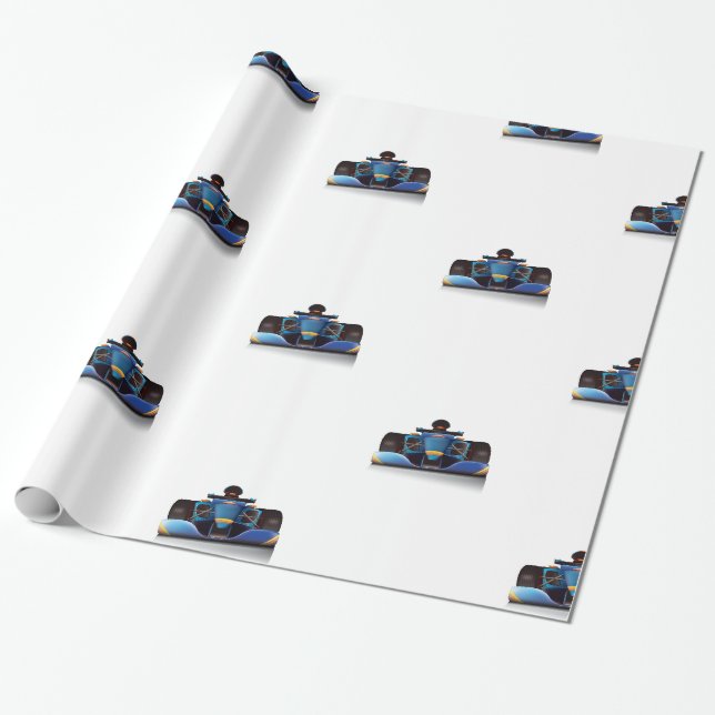 Blue Racing Car Geschenkpapier (Ungerollt)