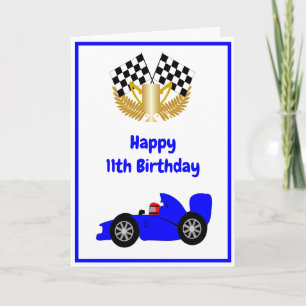 Blue Racing Car Personalisiert 11. Geburtstag Karte