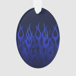 Blue Racing Flames on Carbon Fiber