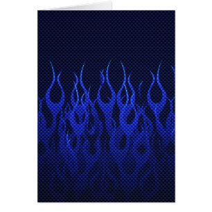 Blue Racing Flames on Carbon Fiber Print