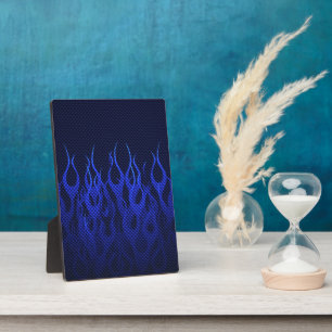 Blue Racing Flames on Carbon Fiber Print Fotoplatte