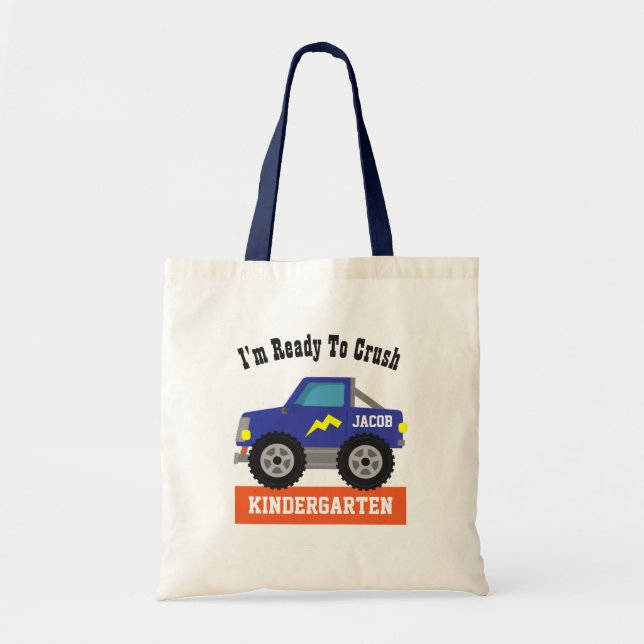 Blue Racing Truck Crush Kindergarten Boys Tragetasche (Vorne)