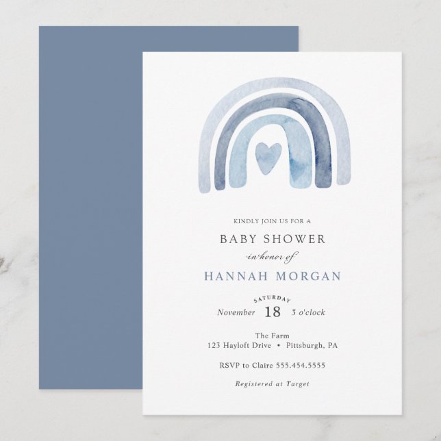 Blue Rainbow Baby Showeinladung Einladung (Vorne/Hinten)