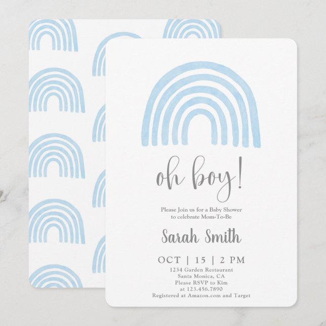 Blue Rainbow Baby Shower Junge Einladung (Vorne/Hinten)