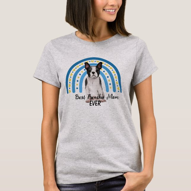 Blue Rainbow Best Frenchie Maman T-shirt (Devant)