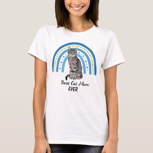Blue Rainbow Best Grau Tabby Cat Mama T-Shirt (Vorderseite)