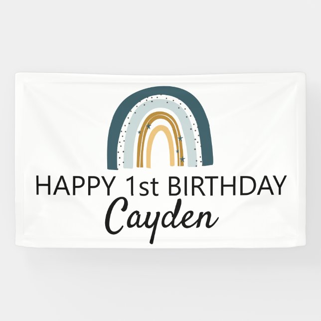 Blue Rainbow Birthday Banner (Horizontal)