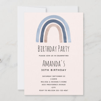 Blue Rainbow Boho Design Geburtstag Einladung