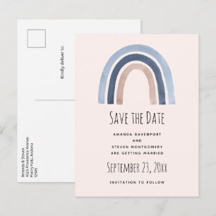 Blue Rainbow Boho Design Save the Date Hochzeit Ankündigungspostkarte