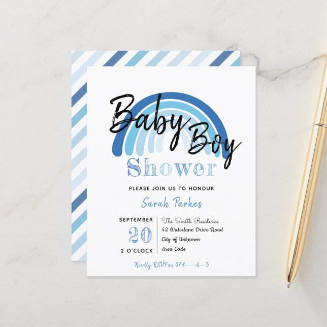 Blue Rainbow Boy Baby Shower Einladung (Vorderseite/Rückseite Beispiel)
