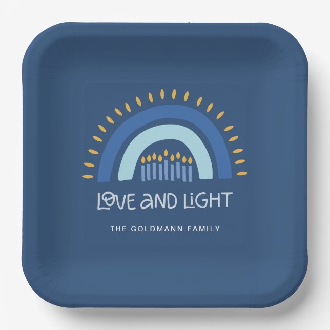 Blue Rainbow Candles Liebe & Light Hanukka Pappteller (Vorderseite)