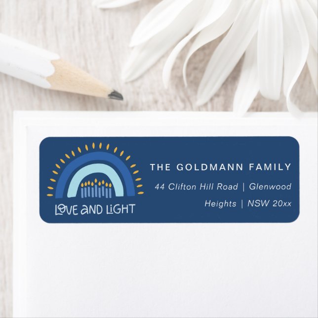 Blue Rainbow Candles Liebe & Light Hanukkah Adress (Insitu)