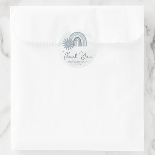 Blue Rainbow Dusty Blue Boho Baby Dusche Runder Aufkleber (Tasche)