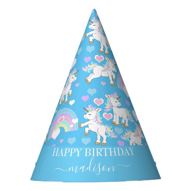 Blue Rainbow Unicorn Party Hat Partyhütchen (Vorderseite)