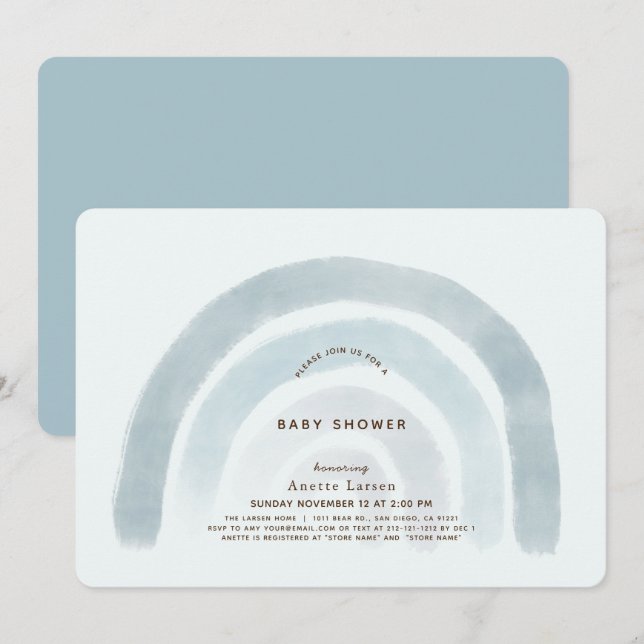 Blue Rainbow Watercolor Boy Baby Dusche Einladung (Vorne/Hinten)