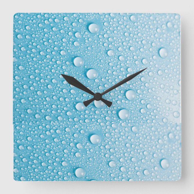 BLUE RAINDROP WET PATTER QUADRATISCHE WANDUHR (Vorderseite)