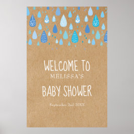 Blue Raindrops Boho Baby Dusche / Sprinkle Empfang Poster