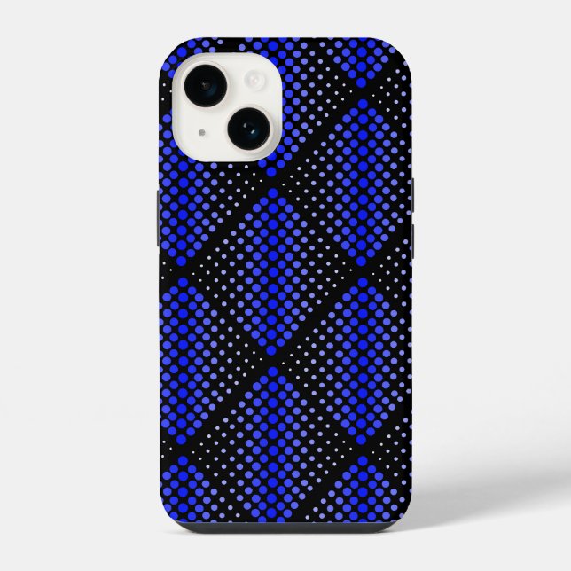 Blue Raster Pattern 01 Black BG iPhone 14 Hülle (Rückseite)