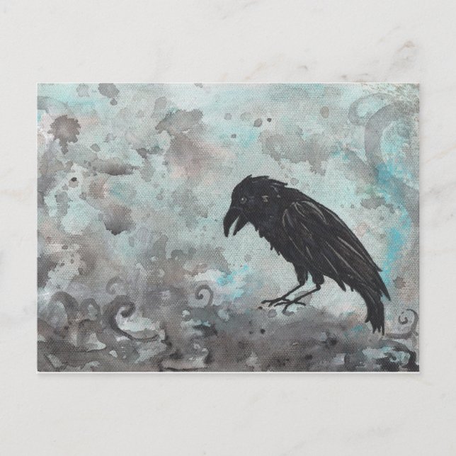 Blue Raven Crow abstrakte Postkarte (Vorderseite)