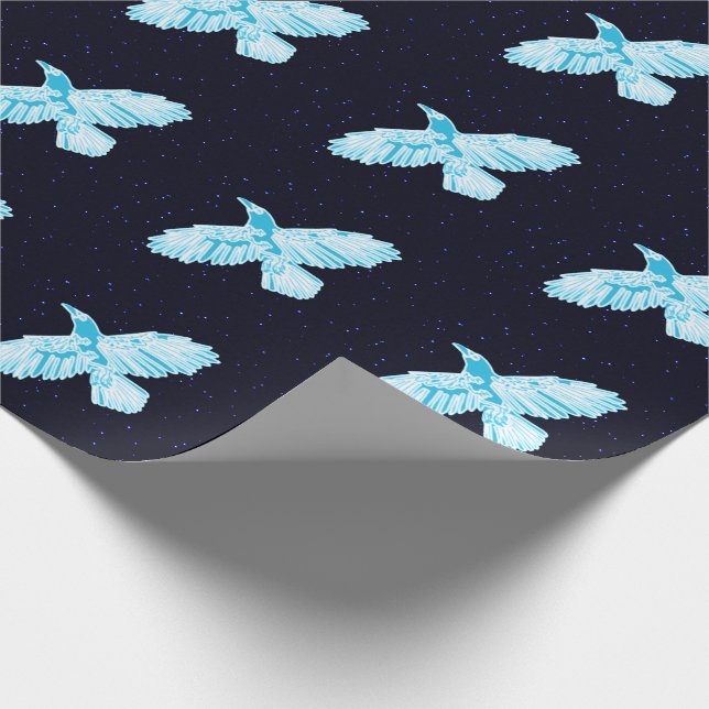 Blue Raven on Stars Geschenkpapier (Ecke)