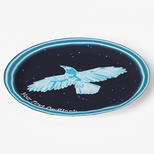 Blue Raven on Stars Pappteller (Schrägansicht)