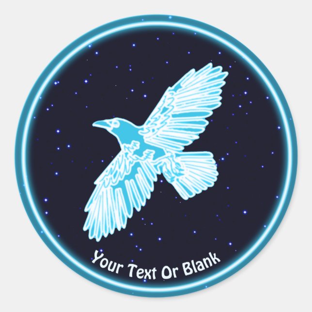 Blue Raven on Stars Runder Aufkleber (Vorderseite)