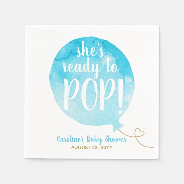 Blue Ready to Pop Balloon Baby Boy Dusche Serviette (Vorderseite)