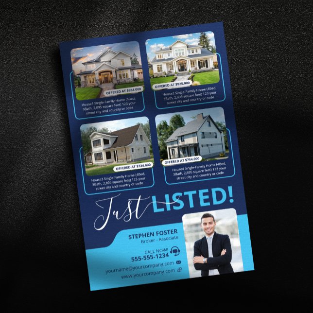 Blue Real Anwesen Agent Properties Listing Broker Flyer (Von Creator hochgeladen)