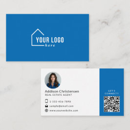 Blue Real Anwesen Logo Foto QR Code Business Card Visitenkarte