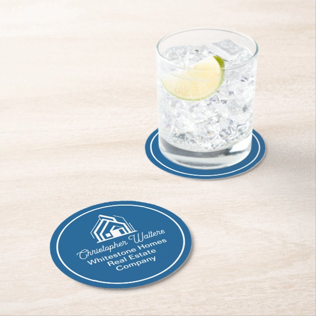 Blue Real Estate Company Custom Realtor Party Runder Pappuntersetzer (Vor Ort)