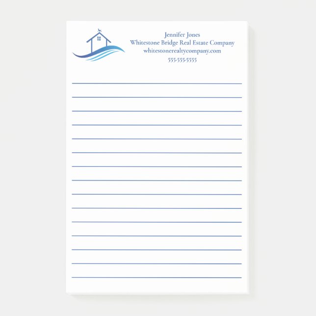 Blue Real Estate Company House Custom Lined Post-it Klebezettel (Vorderseite)
