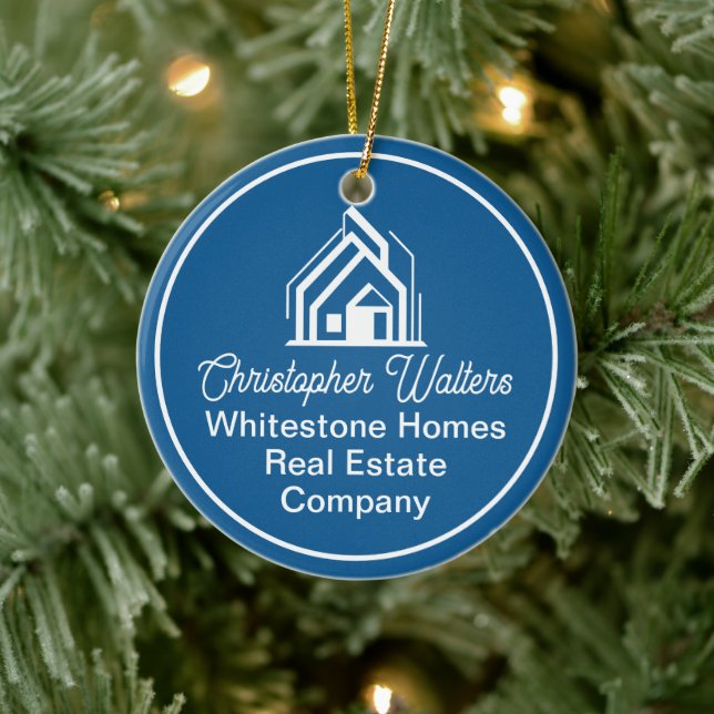 Blue Real Estate Company Personalized Realtor Keramik Ornament (Baum)