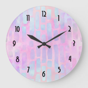 Blue Rectangle Shapes on Pink Background Große Wanduhr