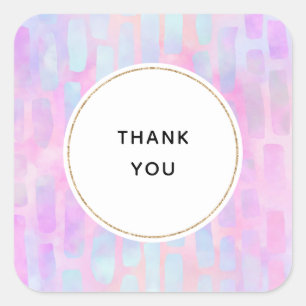 Blue Rectangle Shapes on Pink Vielen Dank Quadratischer Aufkleber