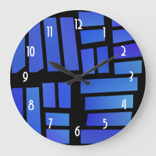 Blue Rectangular Tiles haben Black Background Große Wanduhr