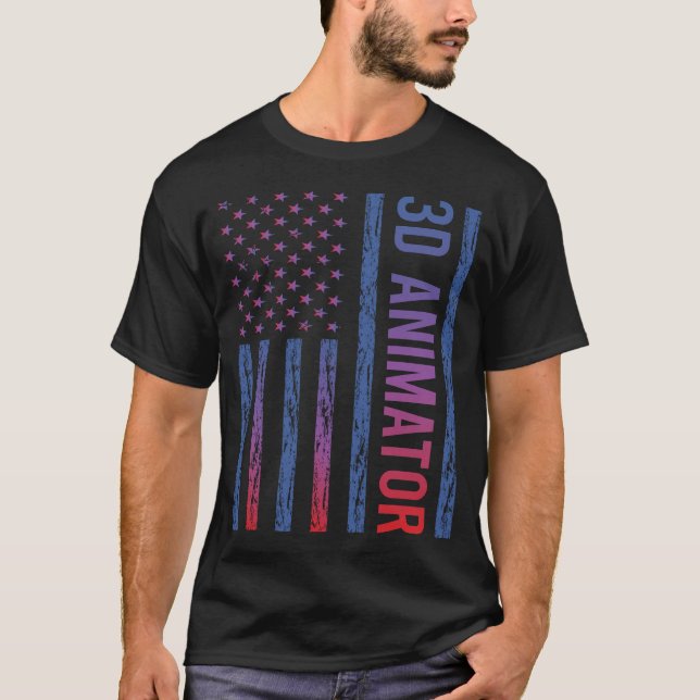Blue Red American Flag 3D Animator T-Shirt (Vorderseite)