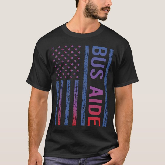 Blue Red American Flag Bus Aide T-Shirt (Vorderseite)