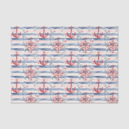 Blue Red Anchors Floral Stripes Beach Birthday Seidenpapier