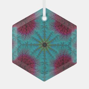 Blue Red and Green Starburst Fractal Suncatcher Ornament Aus Glas